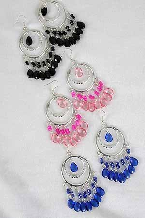Earrings Silver Circle With Chandlairs/DZ **NEW** 6 Color Asst