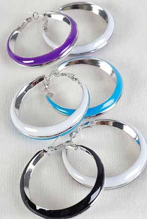 Earrings 2-tone Epoxy Color Asst 2"x2"/DZ 6 Color Asst