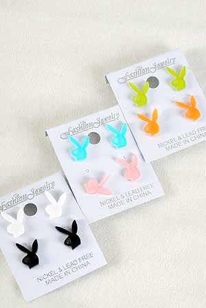 Earrings 2per Acrylic Bunnys Color Asst/DZ Meny Colors Asst