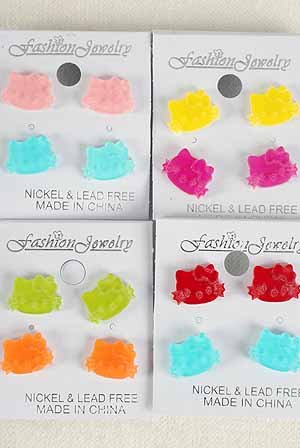 Earrings 2per Acrylic Cats Color Asst/DZ Many Color Asst