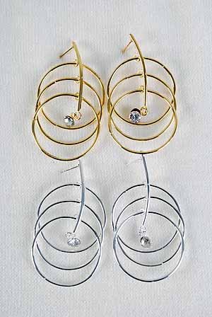 Earrings 3 Circle With Clear Rhinestones/DZ ** New Arrival** Choose Gold Or Silver