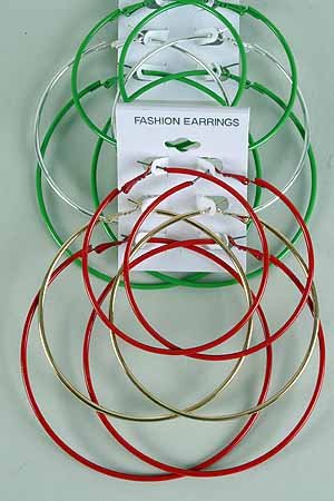Earrings 3 Per Jumbo Hoops Color Mix/DZ ** New Arrival** 6 Color Asst