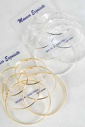 Earrings 3 Per large Shiney Hoops 2" 2.5" 3" 3 Size Mix/DZ choose gold or silver finish