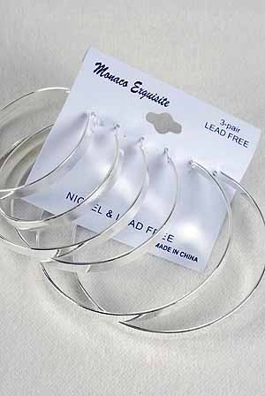 Earrings 3pc Silver Hoops Size Asst/DZ/dz Silver
