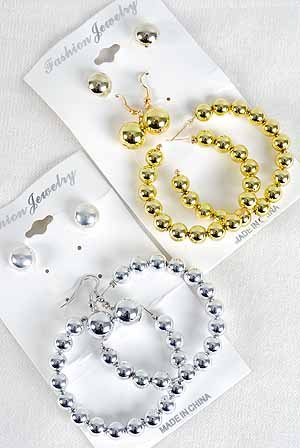 Earrings 3per Beads/DZ choose Gold Or Silver Finish