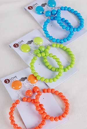 Earrings 3per Color Beads/DZ 6 Color Asst