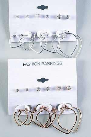 Earrings 3Per Heart & 3 Per Clear Stones/DZ **NEW** Choose Gold nly