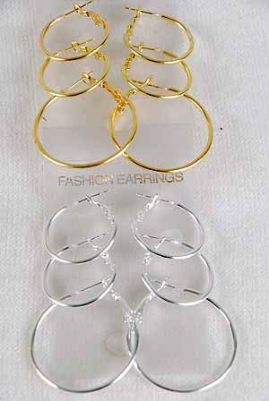 Earrings 3per Hoop W Lobster Catch/DZ ** New Arrival** Choose Gold or Silver