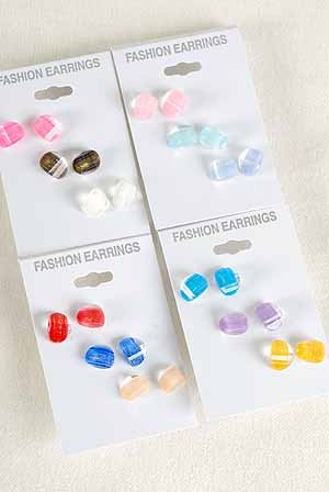 Earrings 3per Italian Poly W Metallics/DZ 4Color Asst