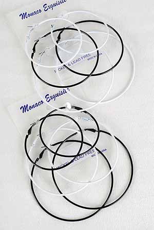 Earrings 3per Large Black White Color Hoops 7 8 9cm Mix Size/DZ 7cm 8cm 9cm Mix Size