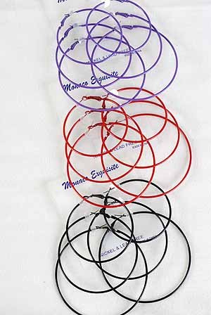 Earrings 3per Large Color Hoops 7 8 9cm Mix Size/DZ 7cm 8cm 9cm Mix Size,6 Color Asst