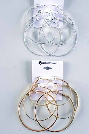 Earrings 3per Large Hoop Mix sizes/DZ choose gold or silver - DEY003 DEY002/