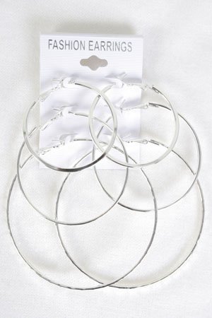 Earrings 3per Large Hoop W Dialmond Cutting/DZ **new Arrival** Chooe Gold Or Silver