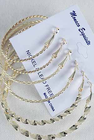 Earrings 3per Loops Gold Mix Style & Sizes/DZ Gold