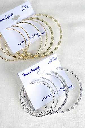 Earrings 3per Loops Mix Style & Sizes/DZ Choose Gold Or Silver Finish