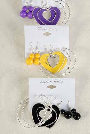 Earrings 3Per Mix Shape Epoxy Heart 7 color Asst/DZ ** New Arrival** 7 Color Asst