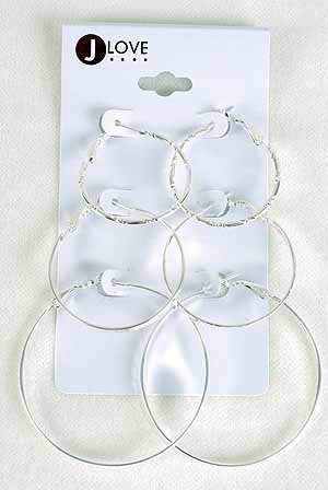 Earrings 3per Mix Silver Hoops/DZ Silver - Silver