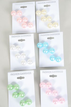 Earrings 3Per Pastel Pearls 12mm /DZ **HOT** Pastel Color ABS Pearl