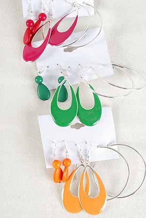 Earrings 3per Shape Teardrop Epoxy Mix 7 Color Asst/DZ 7Color Asst - E2989