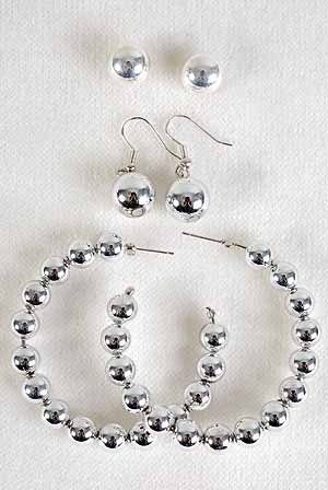 Earrings 3per Silver Beads/DZ Silver