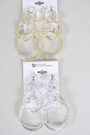 EarringS 3pr hoops W Twist Pincatch/DZ **New Arrival** Gold or silver