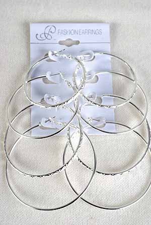 Earrings 4per Loop W Design Siz Mix/DZ Silver - Silver