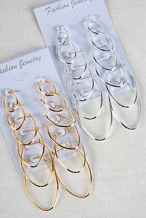Earrings 6per Oval Hoop W Pincatch/DZ Choose Gold Or Silver Finish - SS