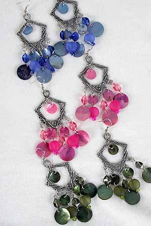 Earrings Antique Silver Shell With Charms Victorian Look/DZ **New** 6 Color Asst