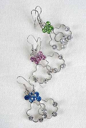 Earrings Brass Flower Shape W Rhinestone Dangle/Dz **Special Promation** 6 Color Asst