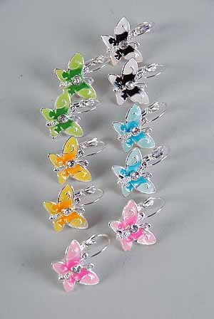 Earrings Butterfly Epoxy W Rhinestone/DZ ** New Arrival** Color Asst