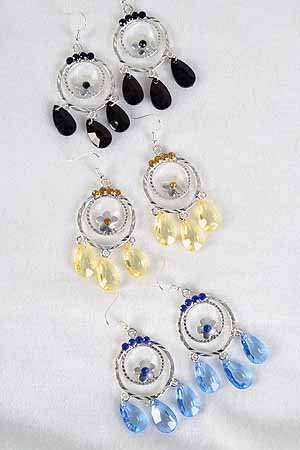 Earrings Cast Circle flower W Color Stones/DZ ** New Arrival** 6 Color Asst