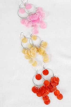 Earrings Chandelies W Paper Shells/DZ ** New arrival** 6 Color Asst