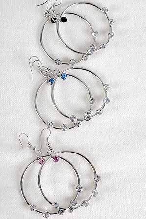 Earrings Circle 2'' W Rhinestones Color Asst/Dz **Special Promation** Brass W Rhinestones