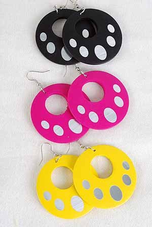 Earrings Circle W Dots2''x2",Color Asst/DZ 6 Color Asst