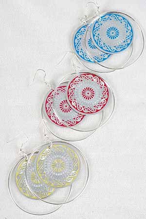Earrings Circle W Foil Print/DZ 6 Color Asst