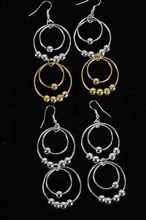 Earrings Circle With CC Beads L-2.75''/DZ ** New Arrival** L-2.75'' Choose 2 tone or silver