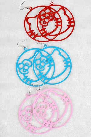 Earrings Circle With Color Kitty 6cm color asst/DZ 6 Color Asst