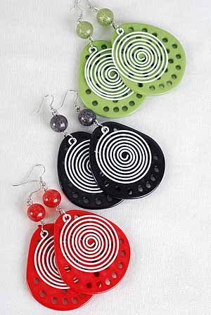Earrings Color Acrylic Teardrop Shape W Circles /DZ 6 Color Asst