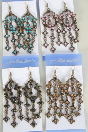 Earrings Color Stone Victorian Look/DZ **NEW** Post, Color assr - 50dz/cs