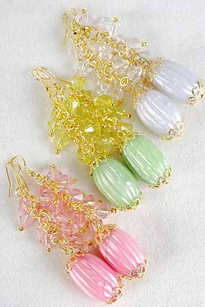 Earrings Crystal With Silky Marble Drop 3.5'' Long/DZ 6 Color Asst