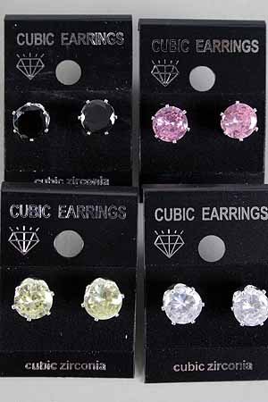 Earrings CZ Cubic 8mm Round Shape Color Asst/DZ **New Arrival** 8mm Cubic Zirconium 6 Color Asst