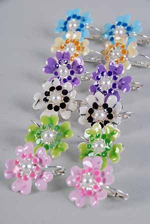 Earrings Flower Epoxy W Pearl/Dz ** New Arrival** Color Asst