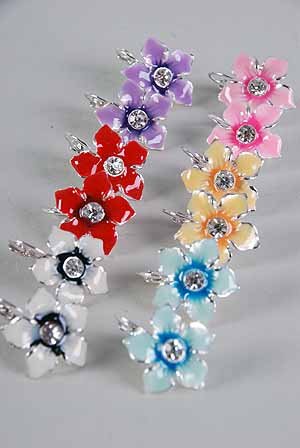 Earrings Flower Epoxy W Rhinestone Color Asst/DZ ** New Arrival** Color Asst,French Post