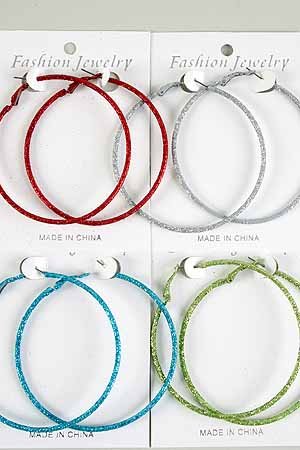 Earrings Glitter Loop 7cm Color asst/DZ **New Arribval** 6 Color asst