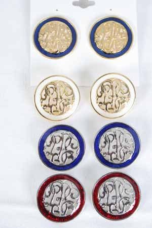 Earrings Initial Round Epoxy Post/DZ ** Special Promation,Choose Colors