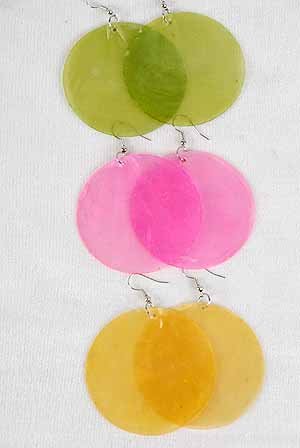 Earrings Jumbo Circle Paper Shells/Dz ** New Arrival** 6 Color Asst, Size 2.5''x2.5''