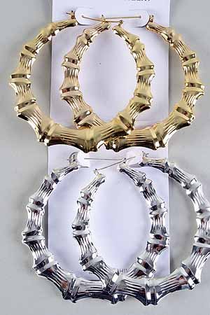 Earrings Jumbo Bamboo Pincatch,3.5''x3.5''/DZ Choose Silver Or Gold