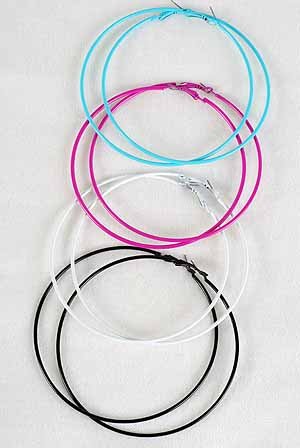 Earrings Jumbo Color Hoop 9cm 8Color Asst/DZ babyblue white red black lblue Lime orange