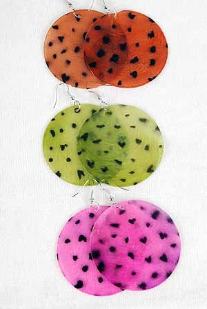 Earrings Jumbo Shell With Dots2.5''/DZ ** New Arrival** Pink Red Brown Green White Blue 6 Color Asst