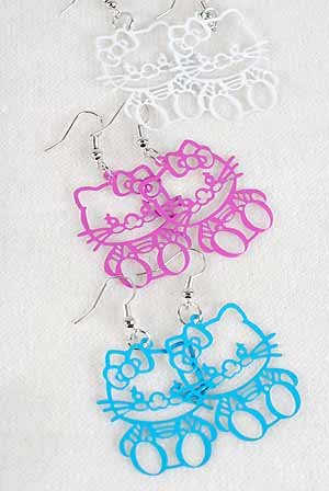 Earrings Kitty Cat Color Asst 1.5" Long/DZ 6 Color Asst